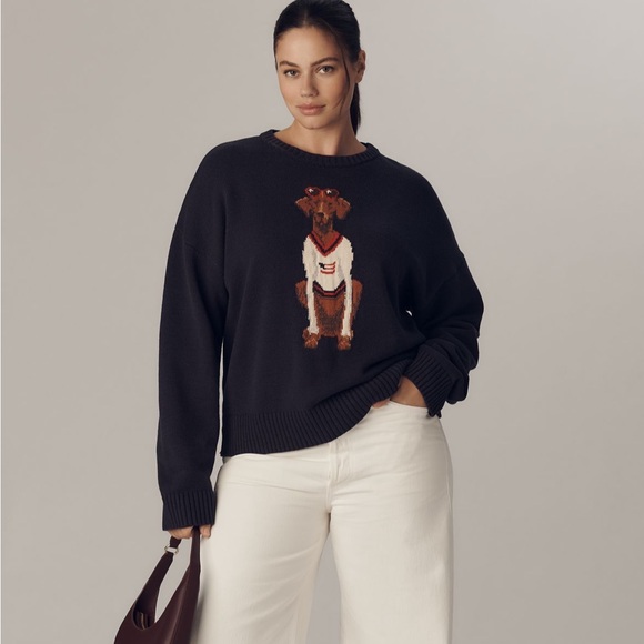 Porridge Jolene Navy Americana Dog Print Crew Neck Sweater - Picture 3 of 10